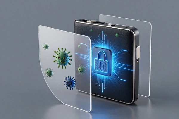 Hardware wallet air-gap protection preventing malware from accessing private keys